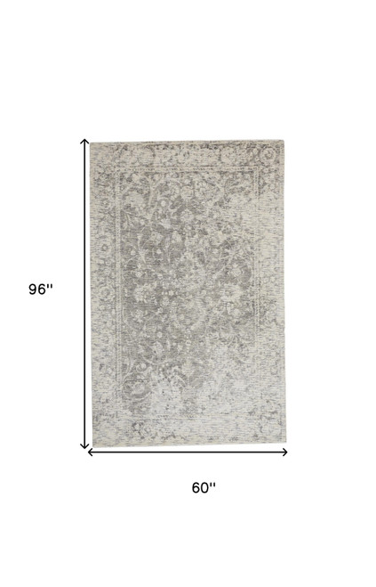 5' X 8' Ivory And Gray Abstract Hand Woven Area Rug