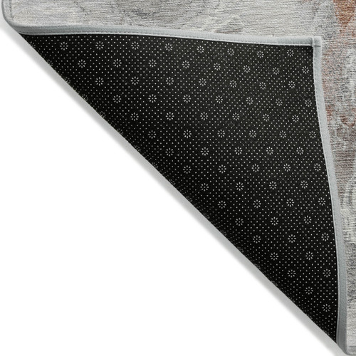 5' X 8' Salmon And Gray Abstract Washable Indoor Outdoor Area Rug