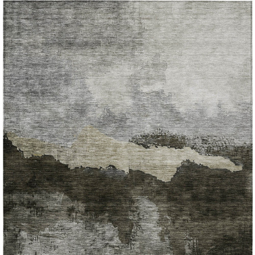 9' X 12' Taupe Gray And Black Abstract Washable Indoor Outdoor Area Rug