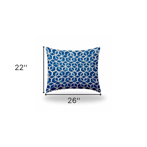 22" X 26" Blue And White Zippered Geometric Lumbar Indoor Outdoor Pillow