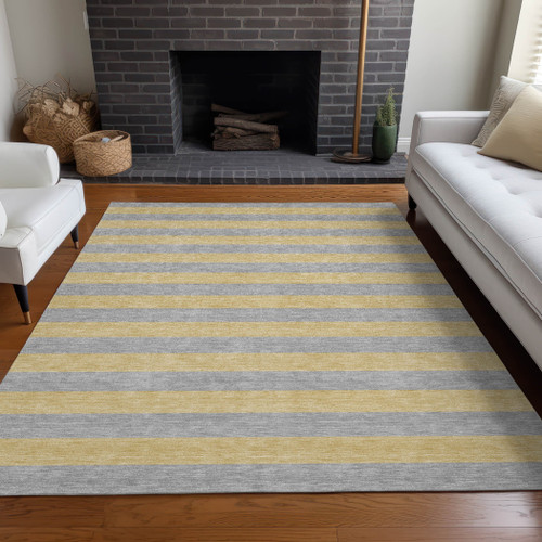 8' X 10' Silver Striped Washable Non Skid Indoor Outdoor Area Rug