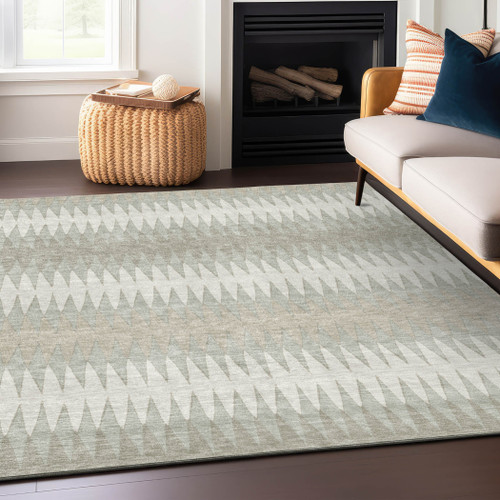 8' X 10' Ivory And Gray Striped Washable Indoor Outdoor Area Rug