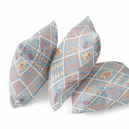 20 Blue Yellow Patch Suede Zippered Throw Pillow