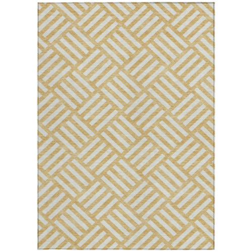 3' X 5' Gold And Ivory Geometric Washable Indoor Outdoor Area Rug