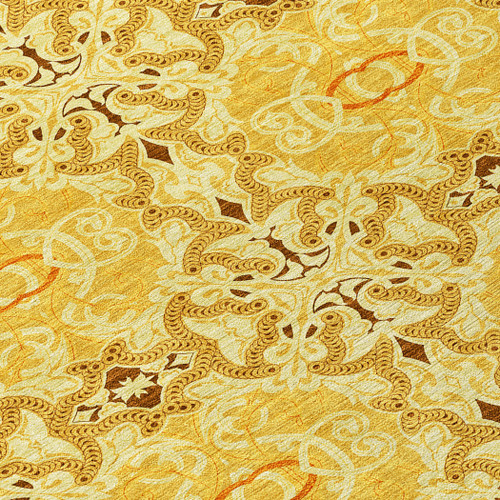 10' X 14' Orange Copper And Gold Medallion Washable Indoor Outdoor Area Rug