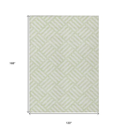 10' X 14' Mint Green And Ivory Geometric Washable Indoor Outdoor Area Rug