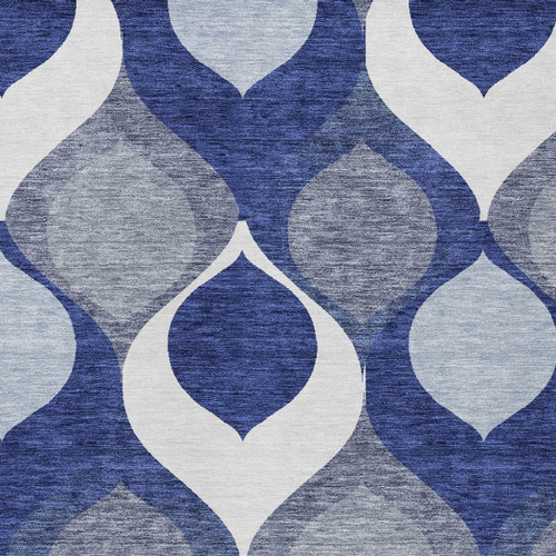 9' X 12' Navy Blue And Denim Blue Ogee Washable Indoor Outdoor Area Rug