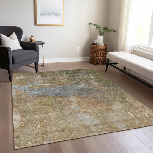 5' X 8' Copper And Rust Abstract Washable Indoor Outdoor Area Rug