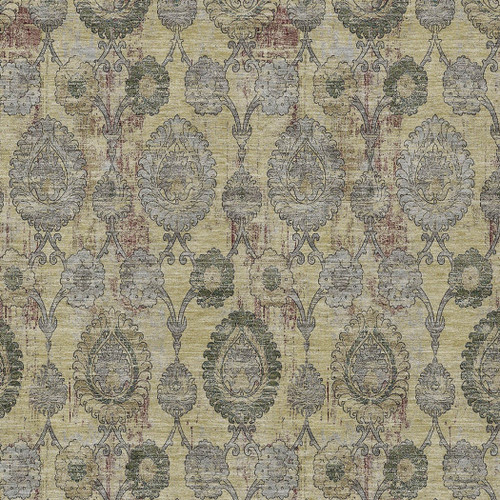 5' X 8' Gold Gray And Charcoal Damask Washable Indoor Outdoor Area Rug