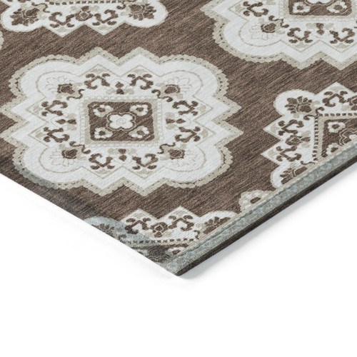 10' X 14' Brown And Ivory Medallion Washable Indoor Outdoor Area Rug