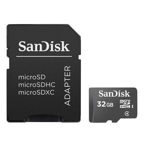SanDisk microSDHC Memory Card, 32GB, SDSDQ-032G-A46A, Class 4, With Adapter