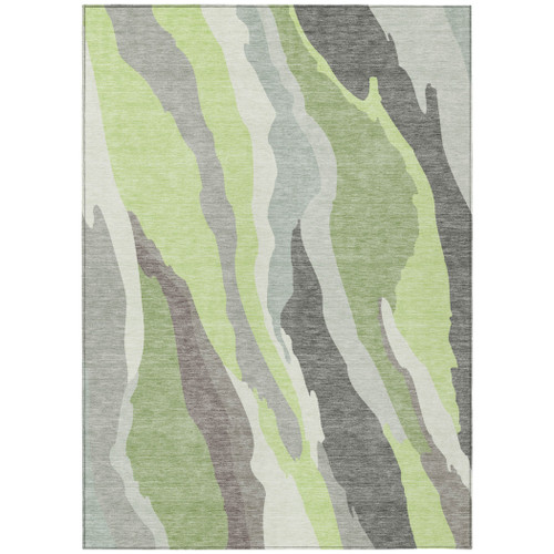 8' X 10' Mint Green Gray And Charcoal Abstract Washable Indoor Outdoor Area Rug
