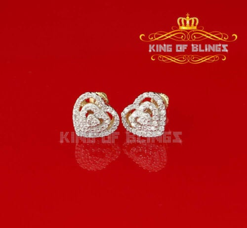 10k Yellow Gold Finish Silver Heart Earrings With Lab Created Diamond