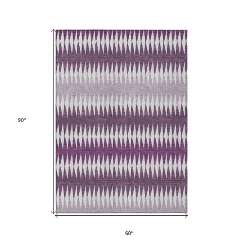 5' X 8' Purple And Ivory Striped Washable Indoor Outdoor Area Rug