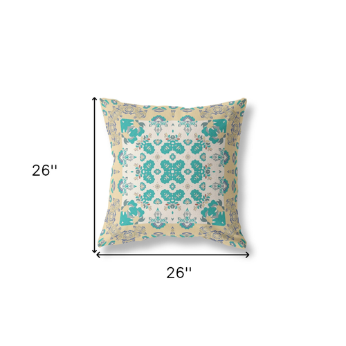 26” Yellow Green Rose Box Indoor Outdoor Zippered Throw Pillow