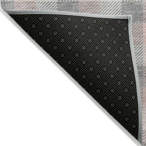 10' X 14' Granite Gray And Pink Plaid Washable Indoor Outdoor Area Rug