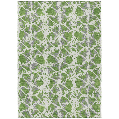 9' X 12' Green And Ivory Abstract Washable Indoor Outdoor Area Rug