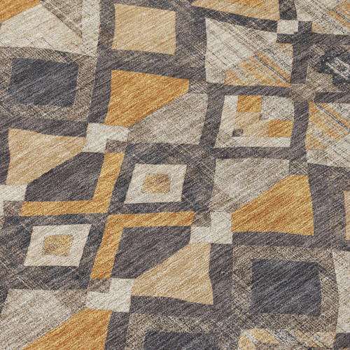 3' X 5' Wheat And Gold Geometric Washable Indoor Outdoor Area Rug