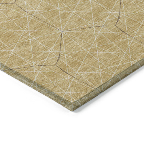10' X 14' Gold Black And Beige Geometric Washable Indoor Outdoor Area Rug