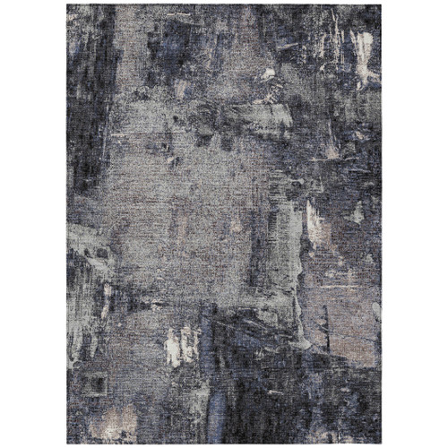3' X 5' Charcoal Ivory And Blue Abstract Washable Indoor Outdoor Area Rug