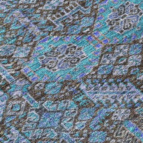10' X 14' Blue and Coffee Floral Washable Non Skid Indoor Outdoor Area Rug