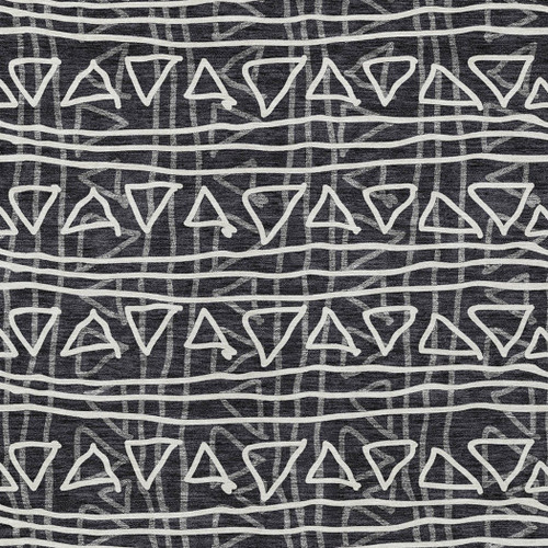 9' X 12' Black Gray And Ivory Geometric Washable Indoor Outdoor Area Rug