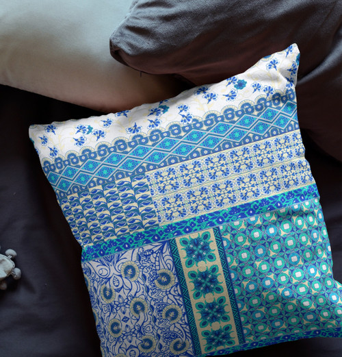 18 Turquoise Blue Patch Indoor Outdoor Zippered Throw Pillow