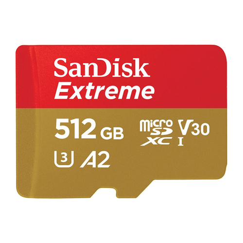 SanDisk Extreme, microSDXC, Memory Card, 512GB, UHS-I, 4K, Class 10, with Adapter, 190/130MBs, V30