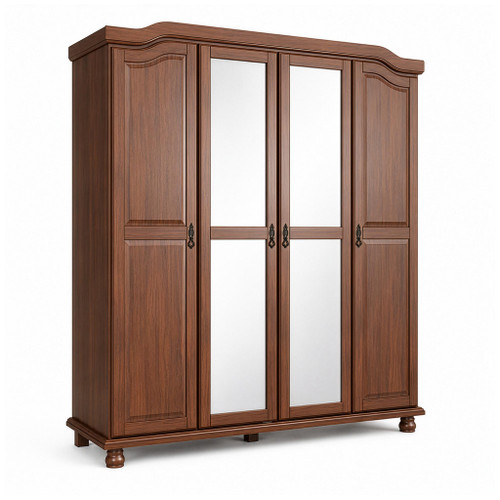 74" Coffee Solid Wood Mirrored Four Door Combo Dresser