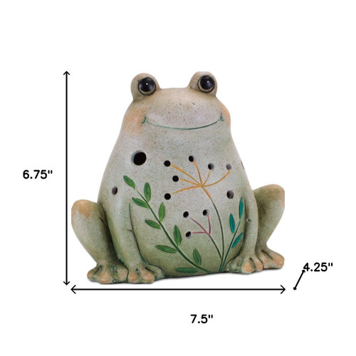 Set of Two Green And Beige Terracotta Frog Figurine