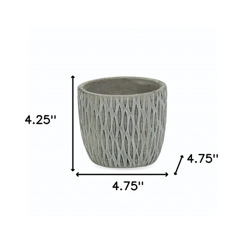 5" Gray Geometric Cement Indoor Outdoor Round Pot Planter