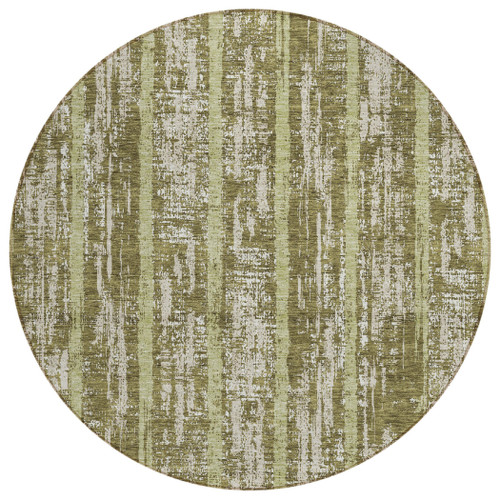8' Olive Green Dark Green And Beige Round Striped Washable Indoor Outdoor Area Rug