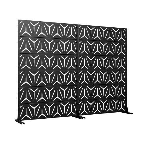 72" Black Steel Six Panel Outdoor Privacy Screen