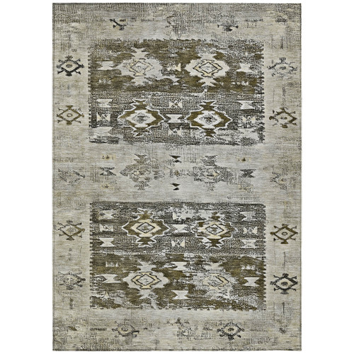 3' X 5' Brown And Ivory Aztec Washable Indoor Outdoor Area Rug