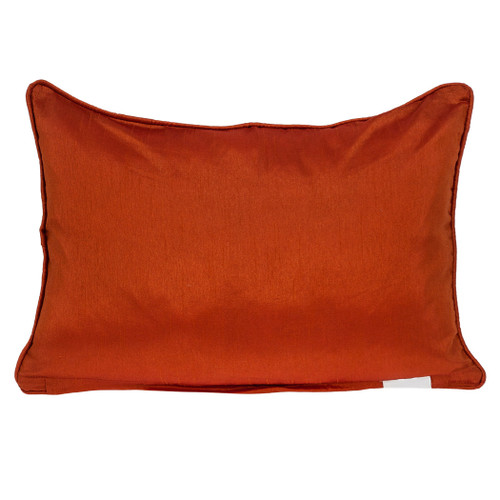 14" X 20" Beige and Orange Floral Cotton Throw Pillow With Embroidery