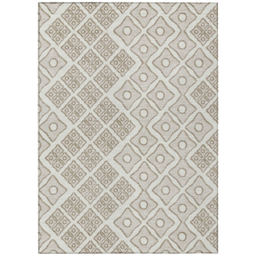 8' X 10' Ivory And Beige Geometric Washable Indoor Outdoor Area Rug