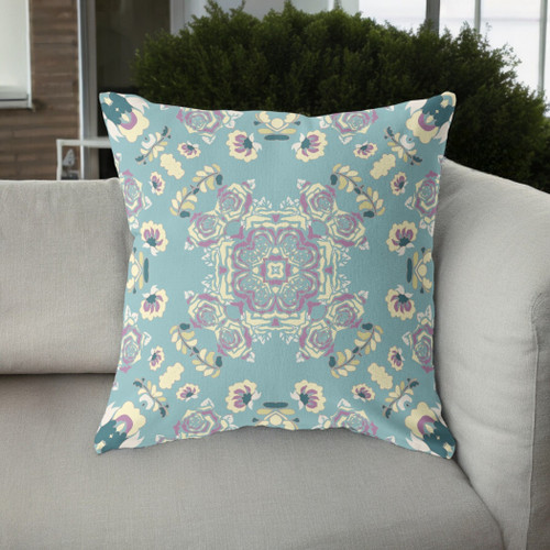 16 Blue Lavender Wreath Indoor Outdoor Zippered Throw Pillow
