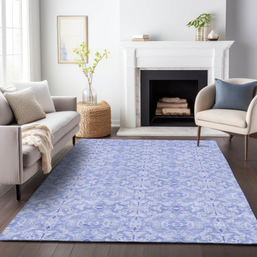 3' X 5' Sky Blue And Denim Blue Medallion Washable Indoor Outdoor Area Rug