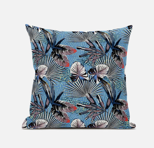 18 Black Blue Tropical Zippered Suede Throw Pillow
