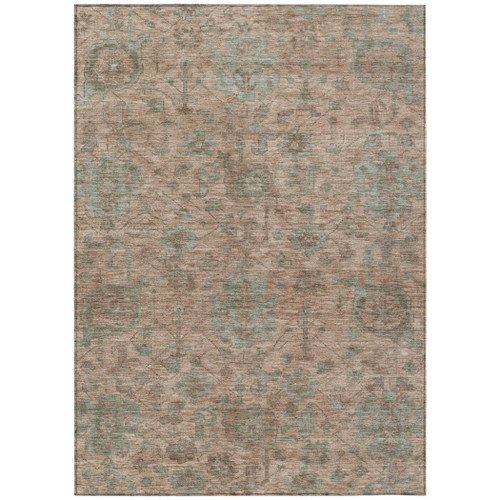 5' X 8' Coral Gray And Brown Damask Washable Indoor Outdoor Area Rug