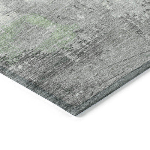 3' X 5' Artichoke Green And Gray Abstract Washable Indoor Outdoor Area Rug