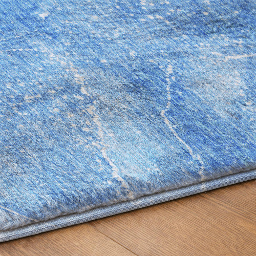 10' X 14' Blue And Denim Blue Abstract Shag Washable Area Rug With UV Protection
