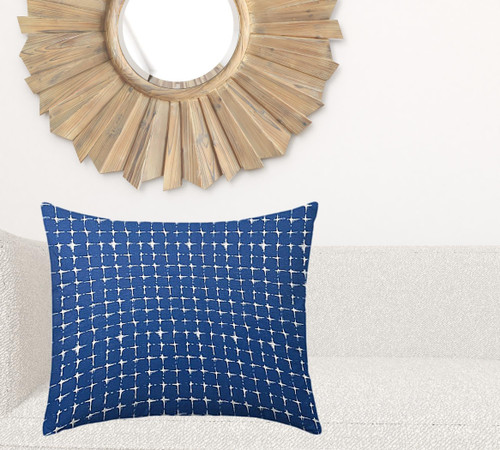 22" X 26" Blue And White Zippered Gingham Lumbar Indoor Outdoor Pillow Cover