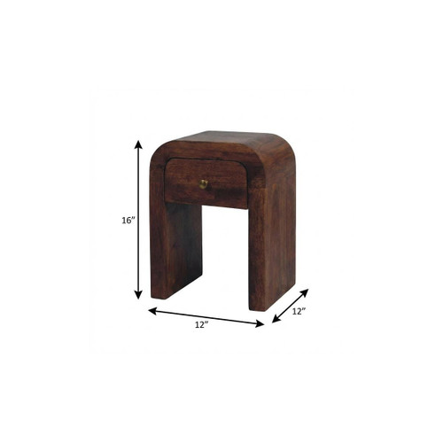 16" Brown Solid Wood One Drawer Nightstand