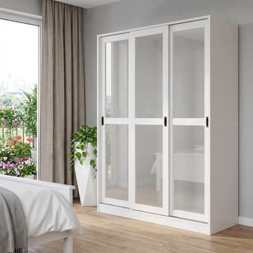 72" White Solid Wood Mirrored Three Door Combo Dresser