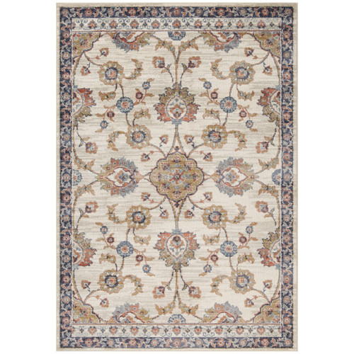 5' X 8' Ivory Navy and Orange Floral Power Loom Area Rug