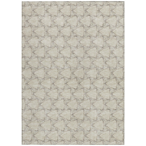 3' X 5' Beige And Taupe Geometric Washable Indoor Outdoor Area Rug