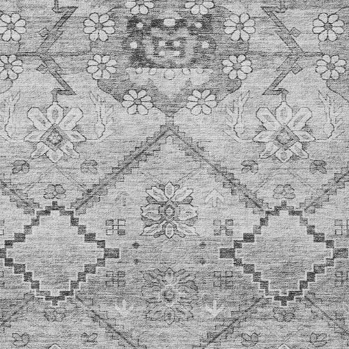 5' X 8' Gray Charcoal And Silver Floral Washable Indoor Outdoor Area Rug