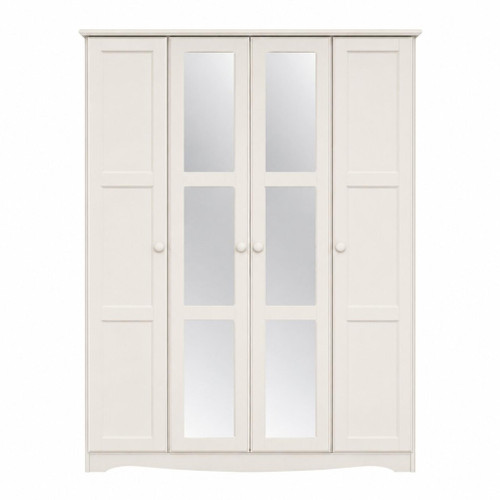 72" White Solid Wood Mirrored Four Door Combo Dresser