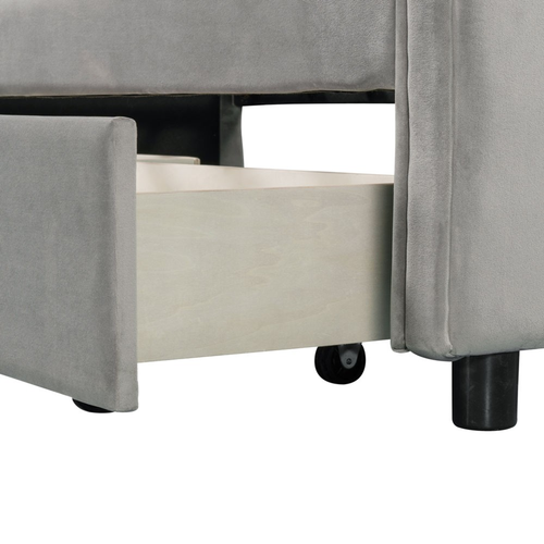 Gray Wood Tufted Upholstered Twin Sleigh Bed Frame